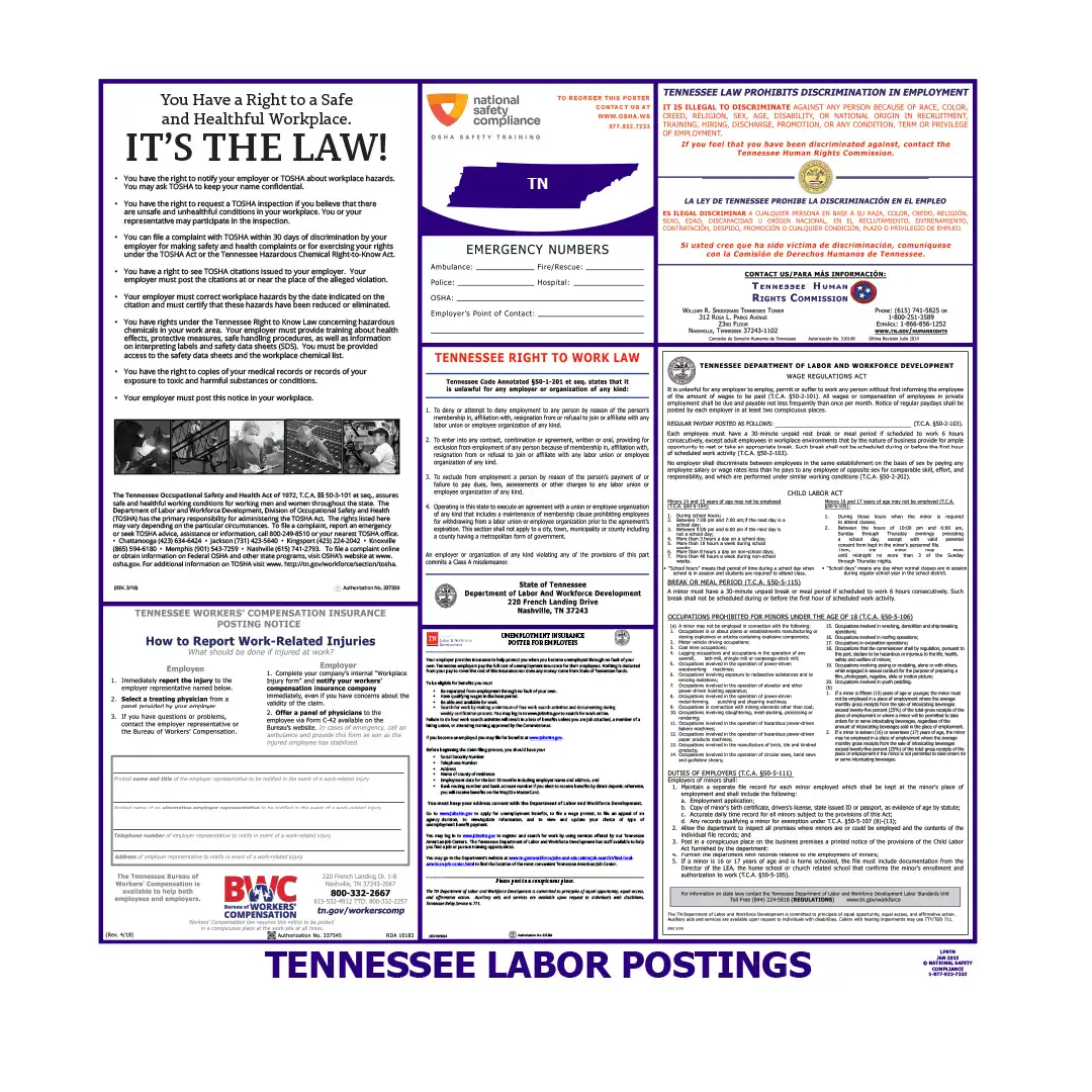 Tennessee Labor Law Poster English