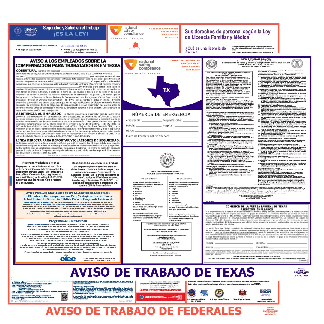 Texas & Federal Labor Law Posters Spanish
