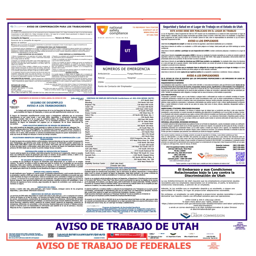 Utah & Federal Labor Law Posters Spanish