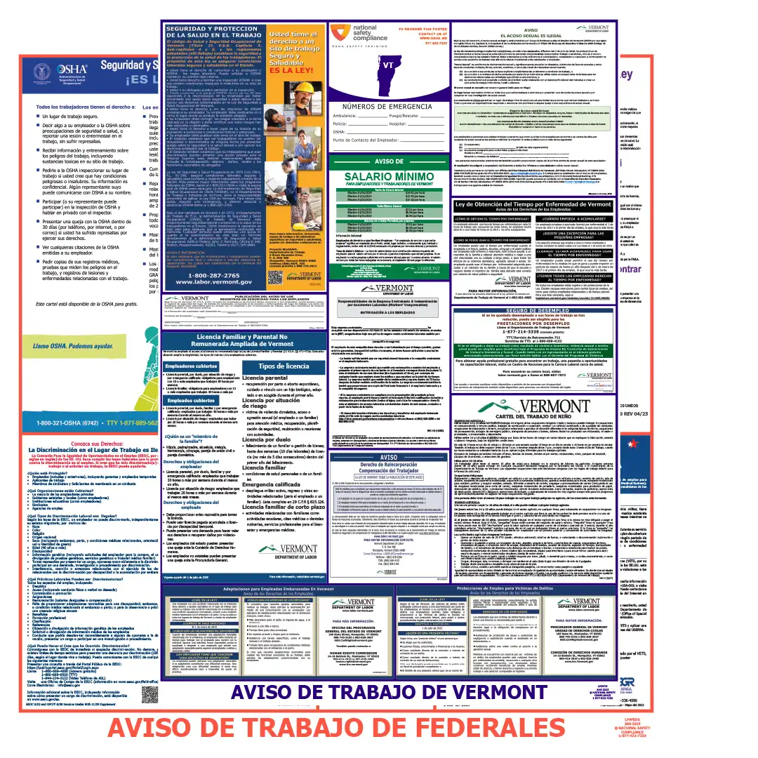Vermont & Federal Labor Law Posters Spanish