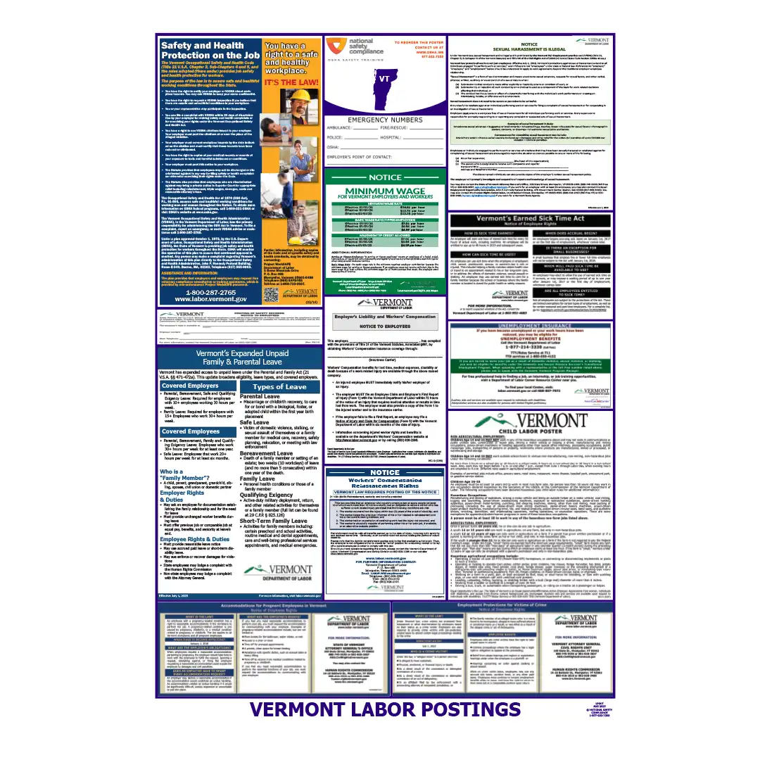 Vermont Labor Law Poster English