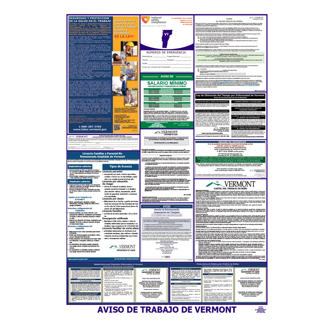 Vermont Labor Law Poster Spanish