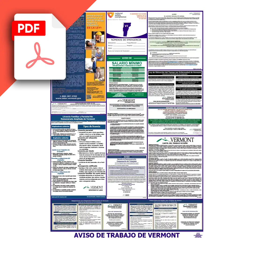 Vermont Spanish Labor law Poster PDF Download