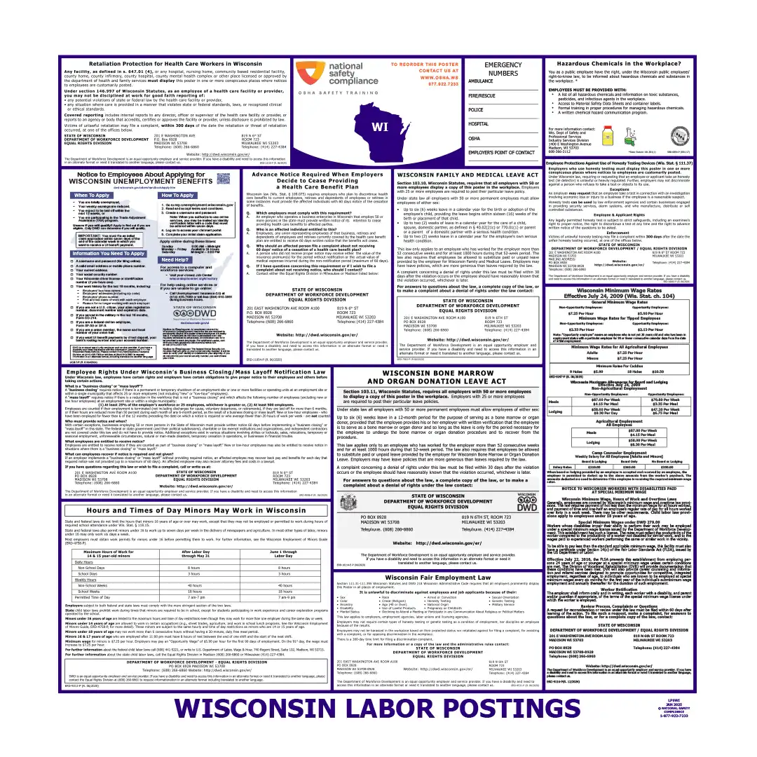 Wisconsin Labor Law Poster English