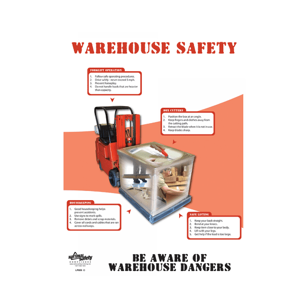 Warehouse Safety, Beware of Dangers Poster