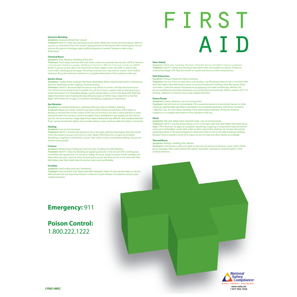 First Aid Informational Safety Poster